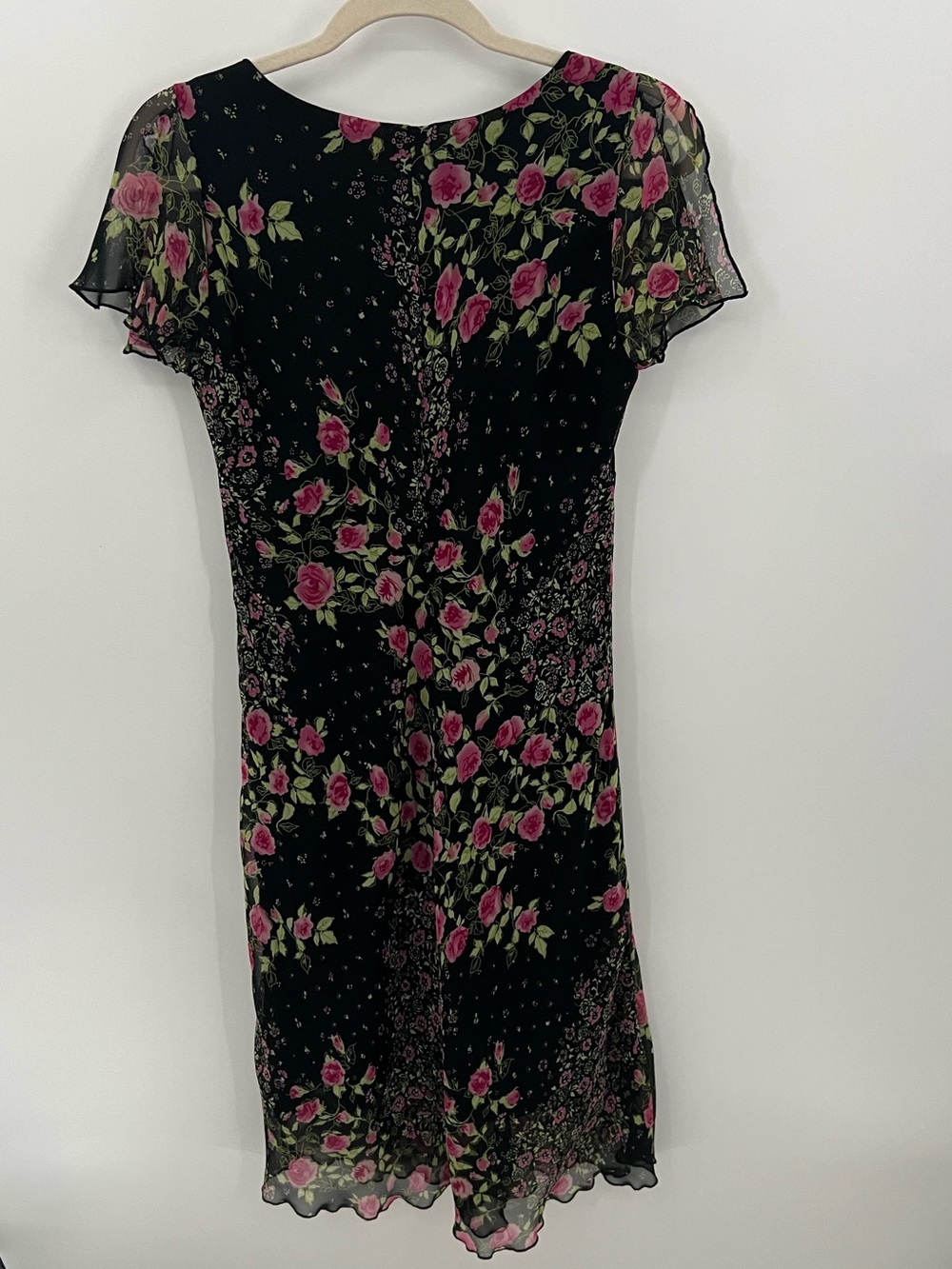 Vintage Dressbarn Y2K black midi dress with Pink Rose Print - Picture 3 of 15